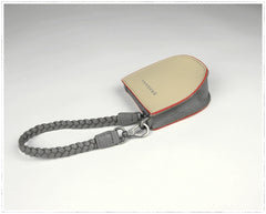 Womens Beige&Orange Leather Coin Zip Wallet with Leather Chain Leather Zip Wristlet Purse for Ladies