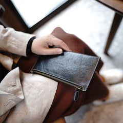 Slim Black Leather Clutch Wallet Womens Zip Wallets Black Ladies Zipper Clutch Wallet for Women