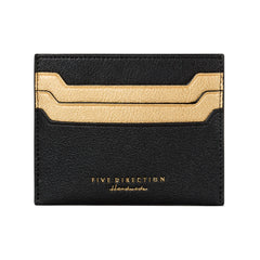Minimalist Women Black&Gold Vegan Leather Card Holders - Bill Slots Detail