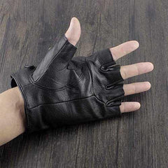 Cool Mens Black Star Leather Half-Finger Rock Gloves Motorcycle Gloves Black Biker Gloves For Men