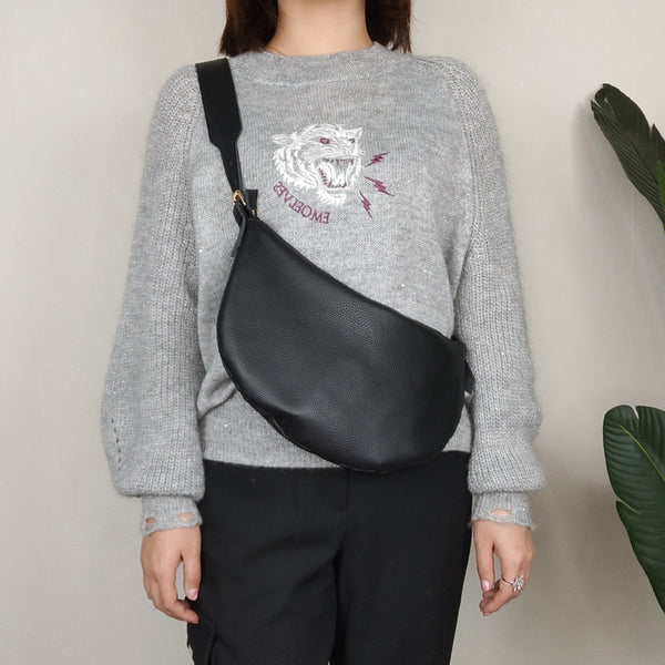 Fashion Women Black Leather Saddle Shoulder Bag - Back View