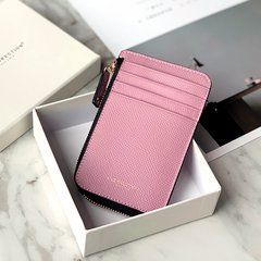 Cute Women Pink Leather Slim Round Card Holder Card Wallet Zipper Change Wallet For Women