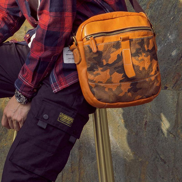 Yellow Cool Leather Mens Camouflage Vertical Side - Back View