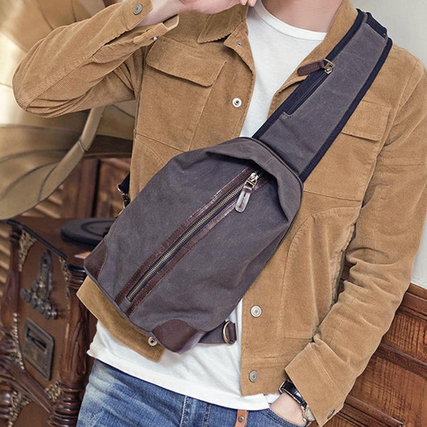 Black Canvas Sling Backpack Men's Sling Bag - Back View