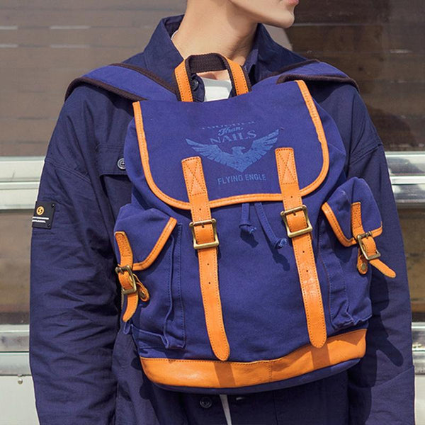 Navy Blue Canvas Mens Large 15'' Laptop - Back View