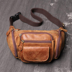 Vintage Brown LEATHER MENS Barrel FANNY PACK - Back View