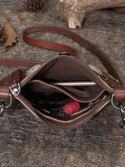 Red Leather Womens Rivets Shoulder Bags Saddle - Lifestyle View