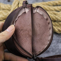 Mens Brown Leather Coin Purse Coin Pouch Change Case Mini Leather Pouch For Men and Women