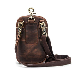 Cool Brown Leather Men's Small Belt Pouch Cell Phone Holster Belt Bag Mini Messenger Bag Side Bag For Men
