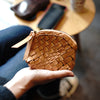 Vintage Women Small Beige Braided Leather Zip Coin Pouch Mini Coin Wallet Change Wallet For Women