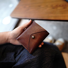 Envelope Womens Coffee Leather Billfold Wallet Small Wallet with Coin Pocket Mini Envelope Wallet for Ladies