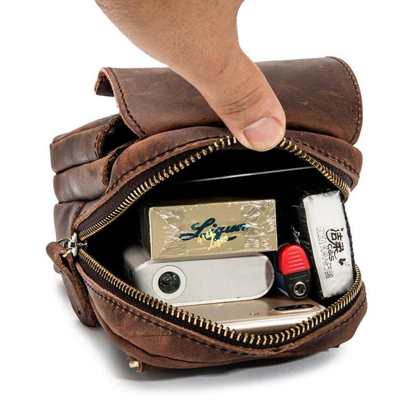 Cool Brown Leather Men's Small Belt Pouch Cell Phone Holster Belt Bag Mini Messe FY00781053