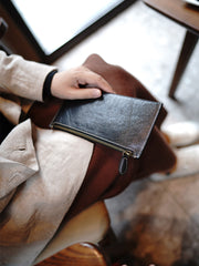 Slim Black Leather Clutch Wallet Womens Zip Wallets Black Ladies Zipper Clutch Wallet for Women