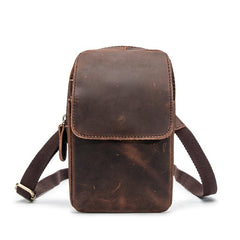 Cool Brown Leather Men's Small Belt Pouch Cell Phone Holster Belt Bag Mini Messenger Bag Side Bag For Men
