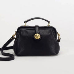 Handmade Womens Black Leather Doctor Handbag Purse Vintage Small Doctor Shoulder Bag for Women