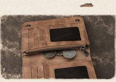 Brown Vintage Bifold Wallet Leather Mens Blue - Chain Detail