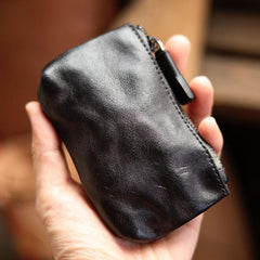 Vintage Slim Brown Leather Mens Coin Wallet Zipper Coin Holder Change Pouch For Men