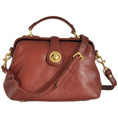 Handmade Womens Brown Leather Doctor Handbag Purse Vintage Small Doctor Shoulder Bag for Women