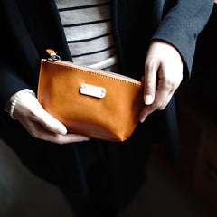 Vintage Tan Leather Zipper Wallet Womens Zip Around Wallets Tan Ladies Zipper Clutch Wallet for Women
