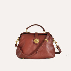 Handmade Womens Brown Leather Doctor Handbag Purse Vintage Small Doctor Shoulder Bag for Women