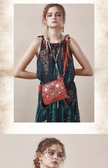 Black Leather Womens Rivets Shoulder Bags Saddle - Studio View