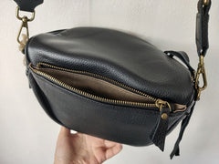 Fashion Women Black Leather Small Saddle Shoulder Bag Side Bag Black Saddle Crossbody Bag Purse For Women