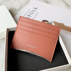 Women Orange Leather Card Holders Small Card Wallet Minimalist Credit Card Holder For Women