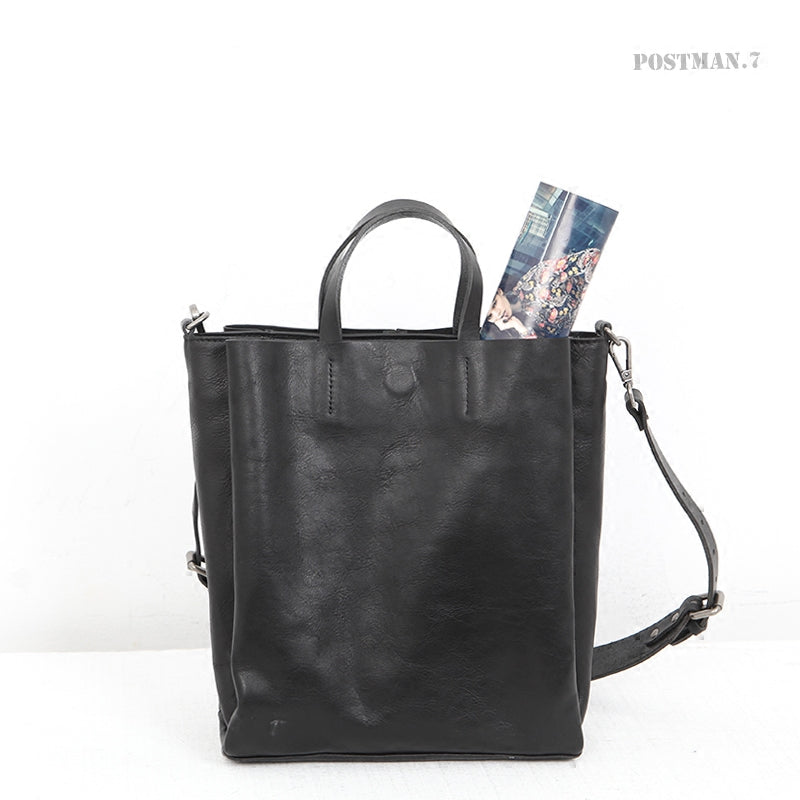Vertical Brown Leather Tote Bag Womens Shoulder Shopper Tote Handbag Purse