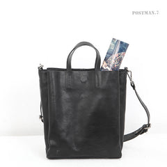 Vertical Brown Leather Tote Bag Womens Shoulder Shopper Tote Handbag Purse