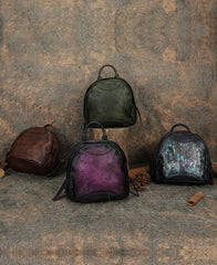 Best Purple Leather Rucksack Womens Vintage Small School Backpacks Leather Backpack Purse