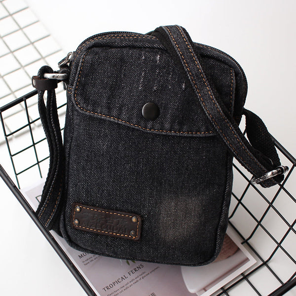 Vintage Mens Denim Mini Phone Shoulder Bags - Back View