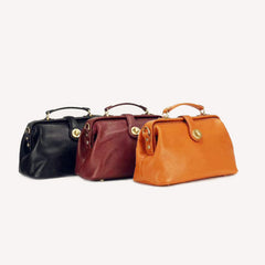 Handmade Womens Black Leather Doctor Handbag Purse Vintage Small Doctor Shoulder Bag for Women
