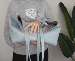 Fashion Womens Blue Leather Oversize Tote Bag Blue Shoulder Tote Bag Handbag Tote For Women