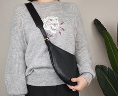 Fashion Women Black Leather Saddle Shoulder Bag Side Bag White Saddle Crossbody Bag Purse For Women