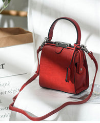 Womens Red Leather Doctor Handbag Purses Square Doctor Crossbody Purse for Women
