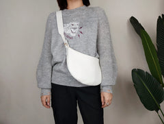 Fashion Women Black Leather Saddle Shoulder Bag Side Bag White Saddle Crossbody Bag Purse For Women