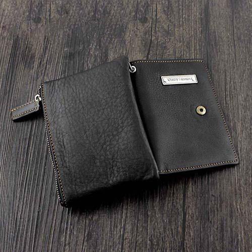 Black Leather Men's Small Biker Wallet Chain Wallet billfold Bifold Wallet with WG00882075