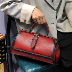 Vintage Womens Red Leather Doctor Handbag Purse Handmade Doctor Shoulder Bag for Women