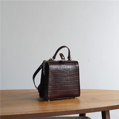 Handmade Womens Stylish Square Dark Green Leather Doctor Handbag Side Purse Doctor Purse for Women