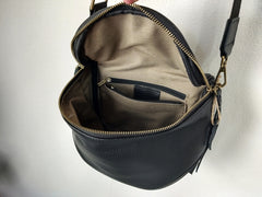 Fashion Women Black Leather Small Saddle Shoulder Bag Side Bag Black Saddle Crossbody Bag Purse For Women