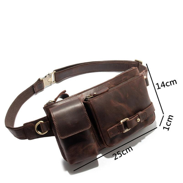Top Leather Fanny Pack Men's Dark Brown Chest Bag Hip Bag Brown Waist Bag For Me FY01582193