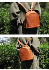 Genuine Leather Cute Women Backpack Bag Shoulder Bag Red Brown Leather Purse
