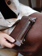 Slim Coffee Leather Clutch Wallet Womens Zip Wallets Coffee Ladies Zipper Clutch Wallet for Women