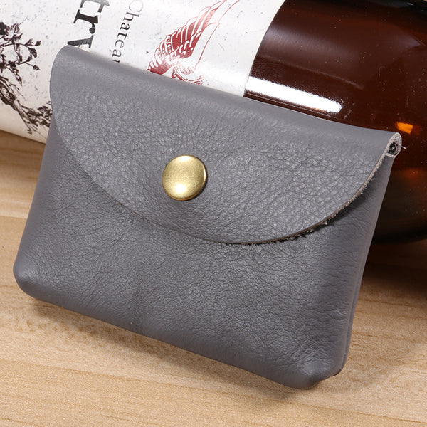 Gray Cute Women Leather Card Wallet Mini - Back View