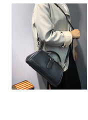 Vintage Womens Black Leather Doctor Handbag Purse Handmade Doctor Shoulder Bag for Women