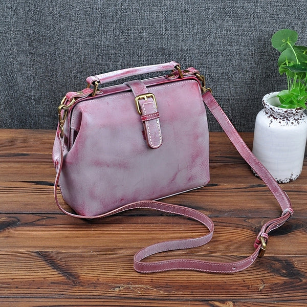 Handmade Womens Yellow Waxed Leather Doctor Handbag - Back View