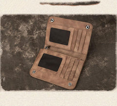 Brown Vintage Bifold Wallet Leather Mens Blue - Stitching Detail