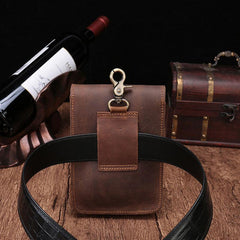 Cool Brown Leather Men's Belt Pouch Cell Phone Holster Small Belt Bag Waist Bag For Men