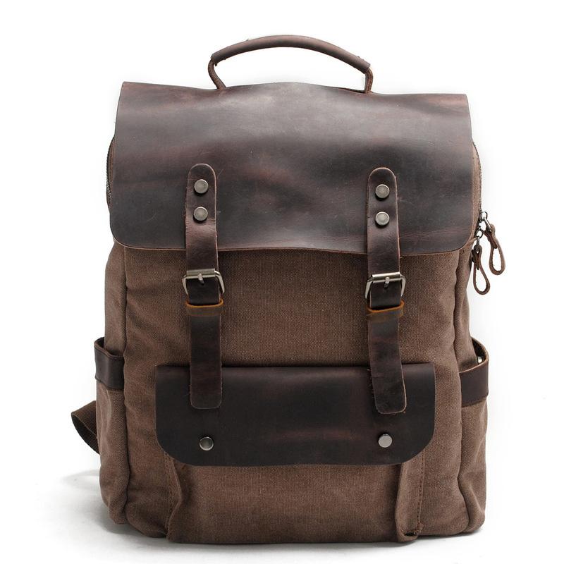 Cool Canvas Leather Womens Mens 15" Green Computer Backpack Black School Backpack College Backpack for Men