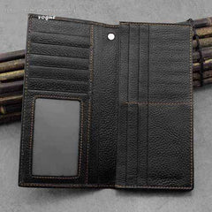 leather chain wallet​ male wallet with chain​ Badass Black Leather Men's Metal Star Long Biker Chain Wallet Bifold Long Wallet with Chain For Men